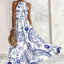 Robe longue confortable sans manches pour femme, à motif porcelaine bleue et blanche