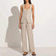Ensemble deux pièces gilet sans manches et pantalon, col carré, en coton