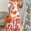 Robe longue à col une ligne imprimé et manches courtes avec taille creuse, pour les vacances d'été. Vêtements pour femmes.