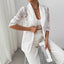 Blazer décontracté blanc brodé de dentelle pour femme