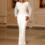 Robe longue à manches longues avec pompon en dentelle élégant et taille cintrée