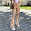 Pantalon décontracté femme évasé taille haute extensible marron