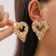 Nouvelles Boucles d'oreilles plissées en forme de cœur creux en lave, Bijoux fantaisie exagérés pour femmes, Cadeau de la Saint-Valentin