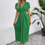 Robe longue unie à col en V profond, manches à épaules plissées et taille élastique