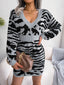 Robe pull froncée à imprimé tigre et manches lanternes pour femmes