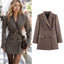 Blazer mi-long croisé pied-de-poule pour femme