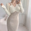 Robe longue tricotée à manches longues et dos nu, style français, pour femme