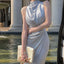 Robe en satin à motif spécifique pour femme