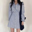 Robe chemise à rayures à manches longues boutonnée pour femme