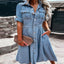 Robe en jean à revers et simple boutonnage pour femmes, robe d'été à manches courtes, coupe ajustée, style Ins