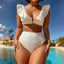 Haut de bikini volanté en tissu côtelé de couleur unie