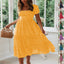 Square Collar Short Sleeve Dress Summer Puff Floral Printed Dress Long Dresses