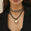 Grand Collier Double Couches Coeur pour Femme Style Punk Urbain Bijoux Tendance