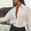 Chemise ample à manches longues ornée de rivets, style streetwear pour femme