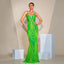 Robe de soirée sirène à bretelles et col en V brodée de sequins