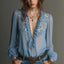 Chemise en mousseline brodée à volants et fermeture éclair pour femme