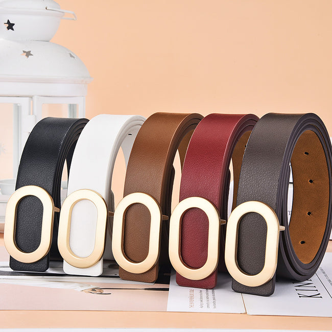 Ceinture pour femme à boucle ovale en alliage, simple et polyvalente Hover Image