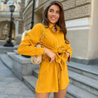 Ensemble deux pièces de shorts d'été à lacets et chemise ample en lin décontracté à la mode pour femmes de style européen et américain