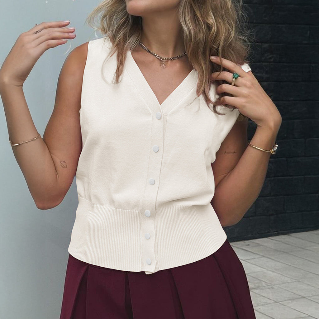 Gilet T-shirt uni à boutons de loisirs pour femmes