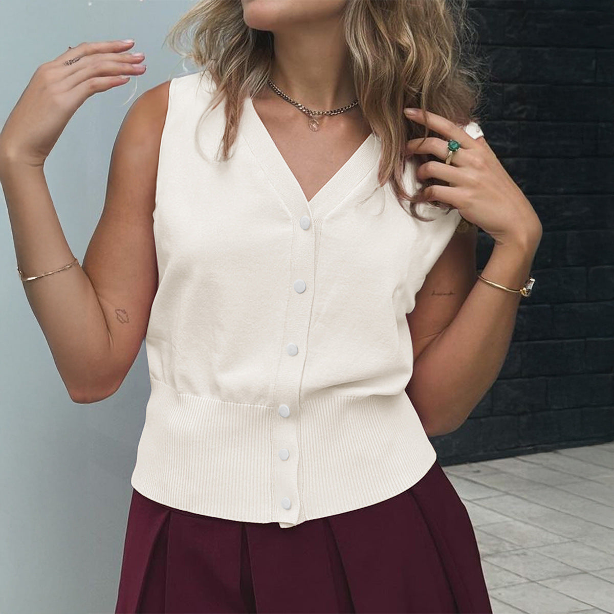 Gilet T-shirt uni à boutons de loisirs pour femmes