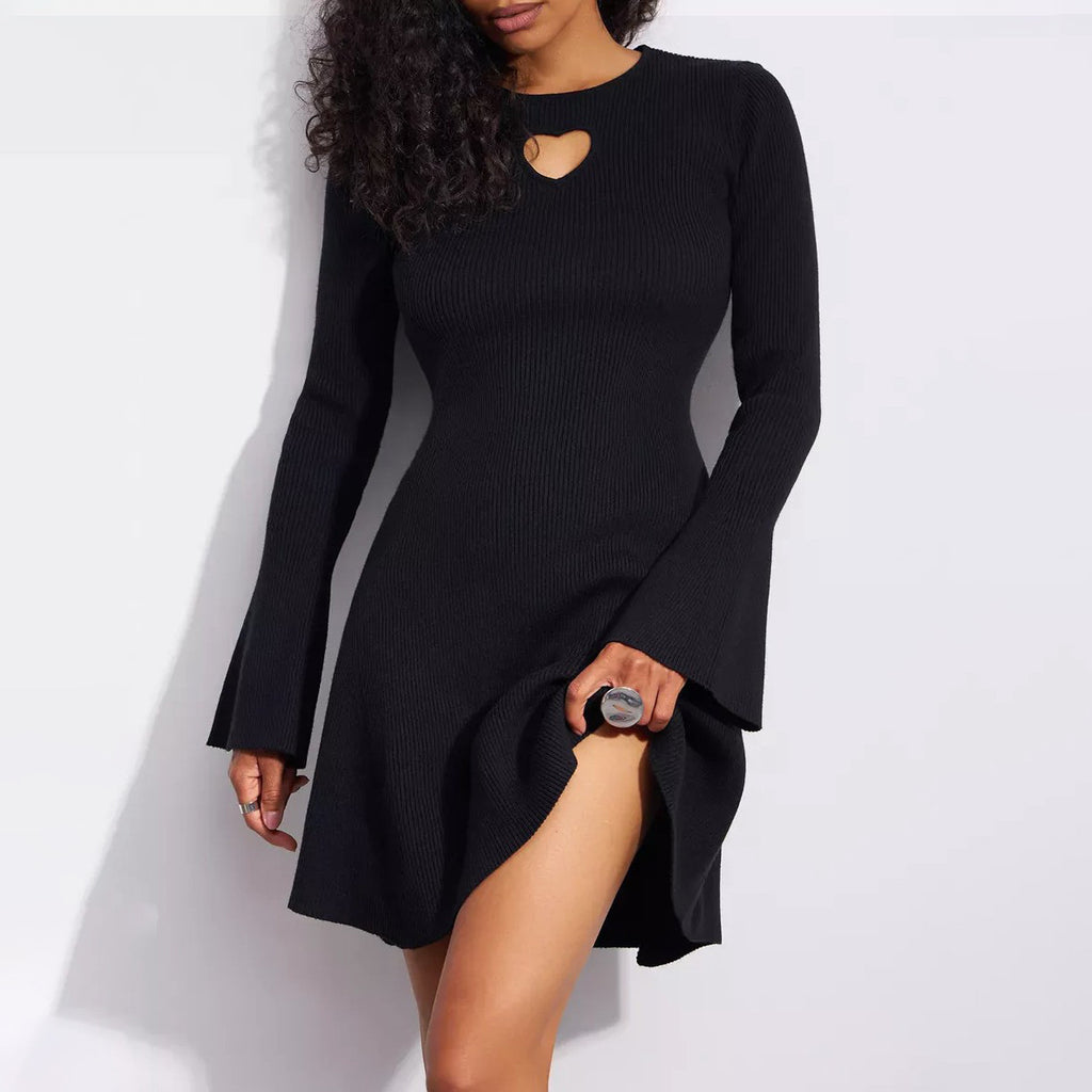 Robe Femme Col Rond Imprimé Coeur Évidé Taille Serrée