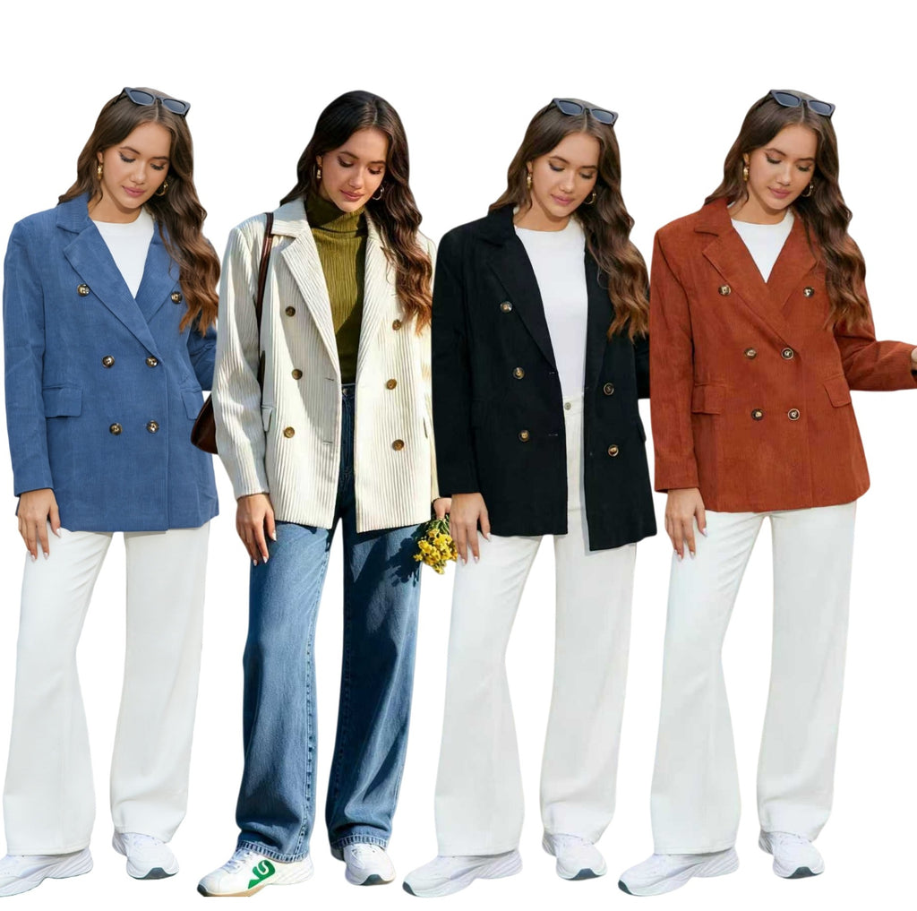 Blazer en velours côtelé uni décontracté pour femme