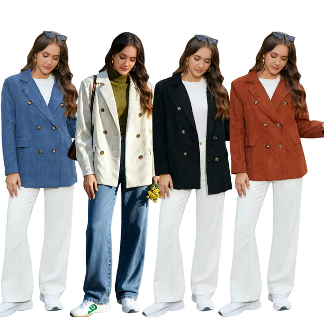 Blazer en velours côtelé uni décontracté pour femme Main Image