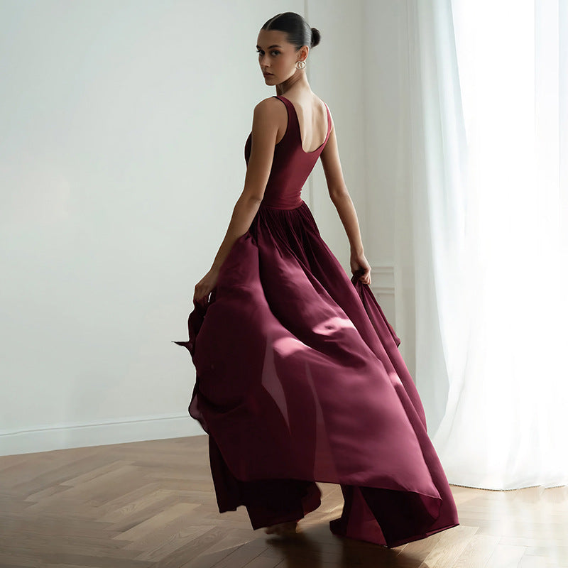 Robe en mousseline patchwork sans manches pour femmes