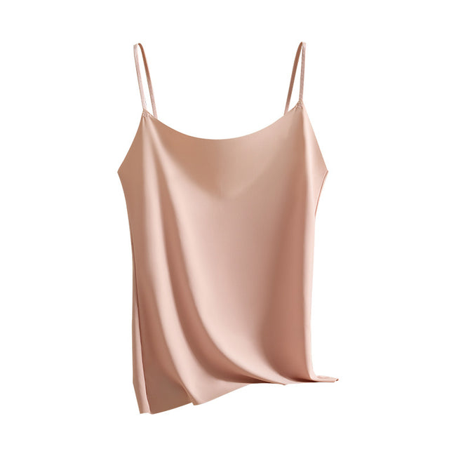 Caraco sans coutures en soie glacée pour femme, couleur unie, top décontracté à porter en dessous Main Image
