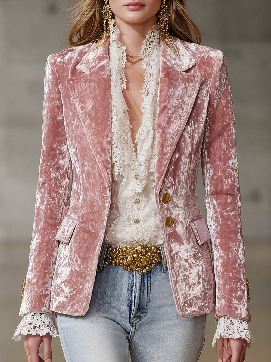 Women's AutumnWinter Velvet Slim-fit Long-sleeve Blazer