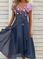 Robe en mousseline florale patchwork pour femme