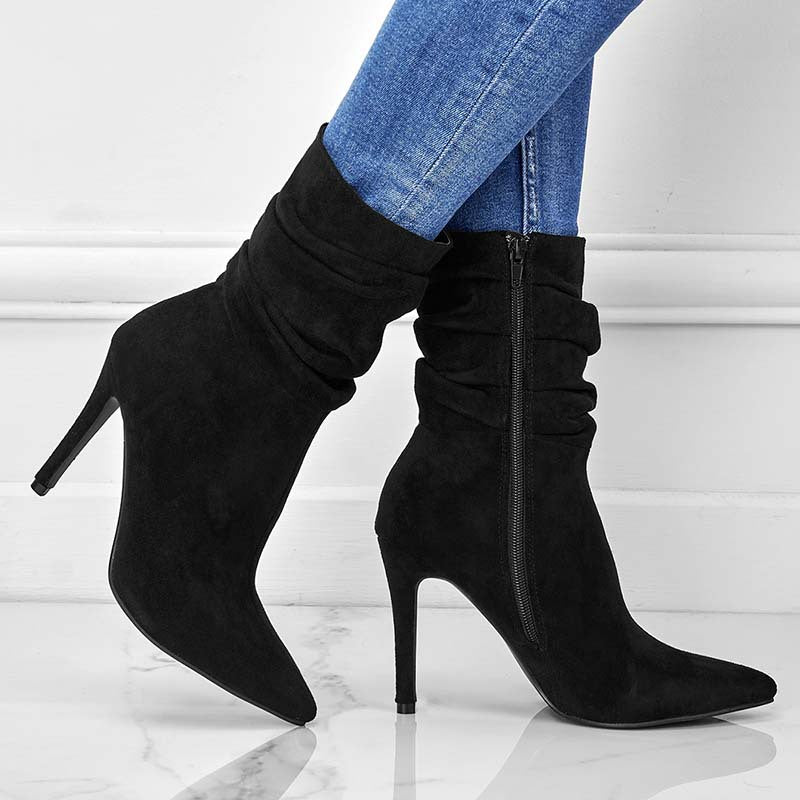 Bottes à talons hauts pointus en daim pour femme