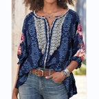 Nouveau chemisier vintage pour femmes imprimé, style folk, col rond, manches chauve-souris