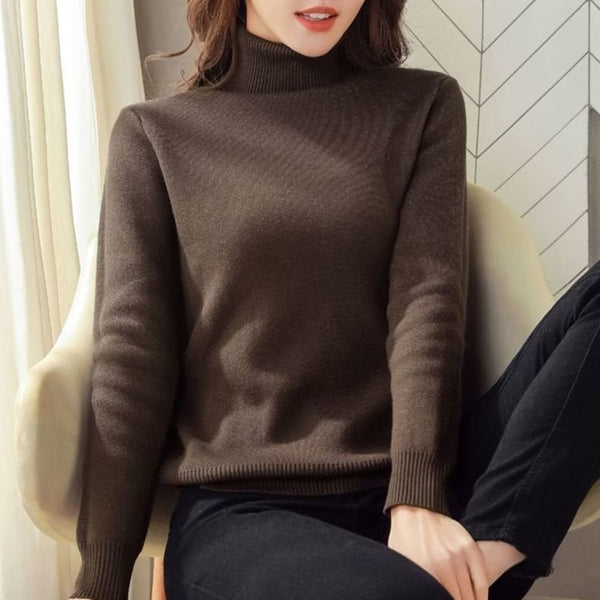 Pull à col roulé épais doublé polaire pour femme