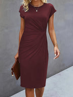 Robe mi-longue décontractée à col rond avec nœud sur le devant pour femme
