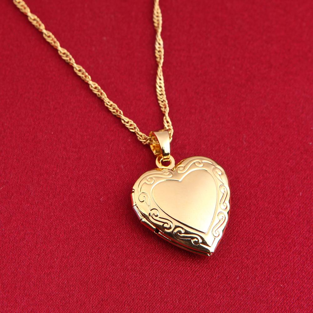 Collier avec pendentif cœur médaillon cadeau Saint-Valentin couleur or 24 carats bijoux fantaisie romantique pour femmes
