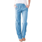 Pantalon décontracté taille élastique de couleur unie pour femme – Commerce extérieur