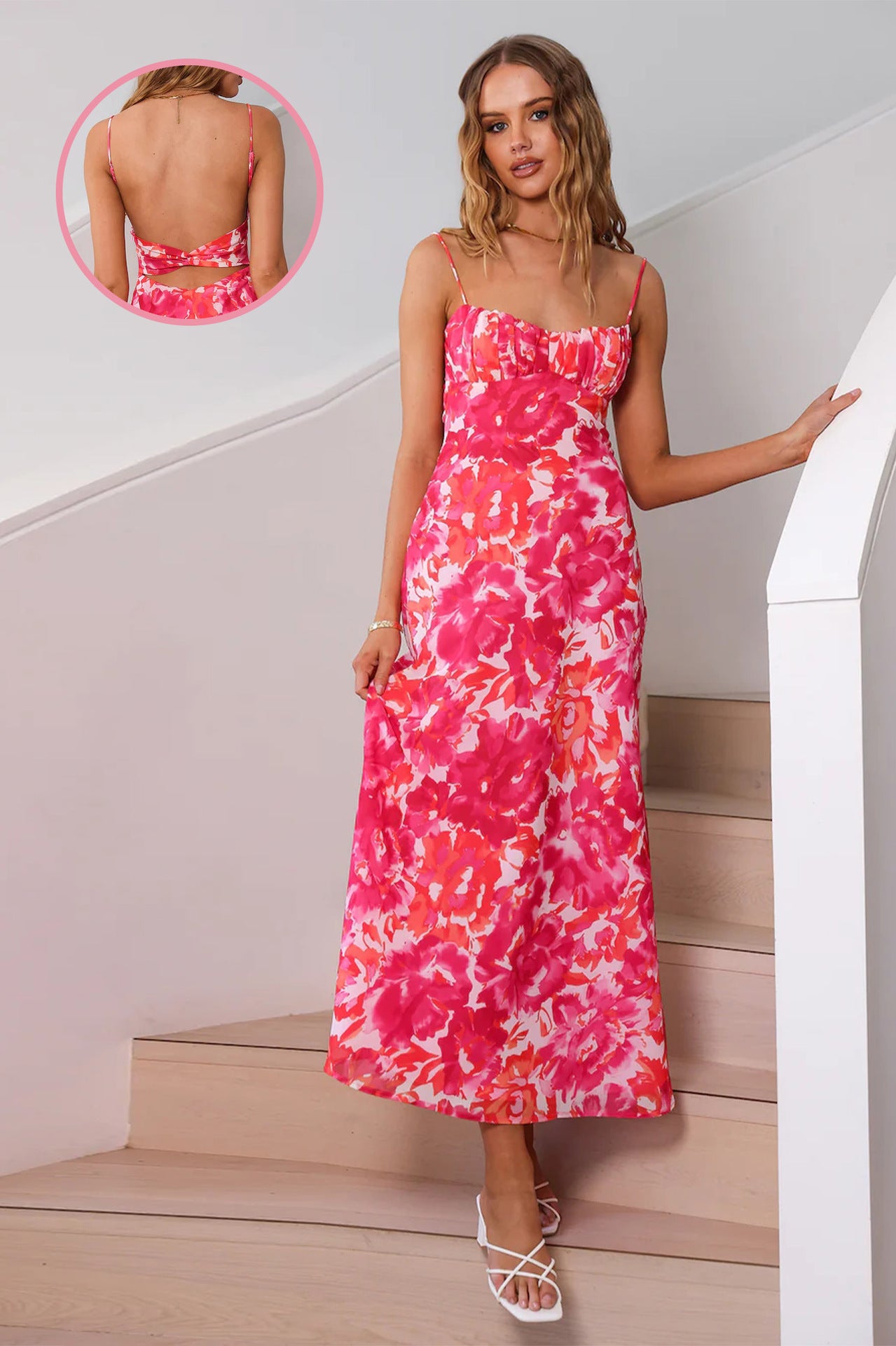 Robe à fines bretelles décolletée dos nu pour femme