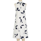 Robe mi-longue décontractée à col en V et taille nouée à motifs de feuilles pour femme