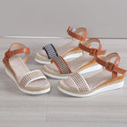 Sandales à imprimé pied-de-poule pour femme, chaussures habillées d'été à boucle