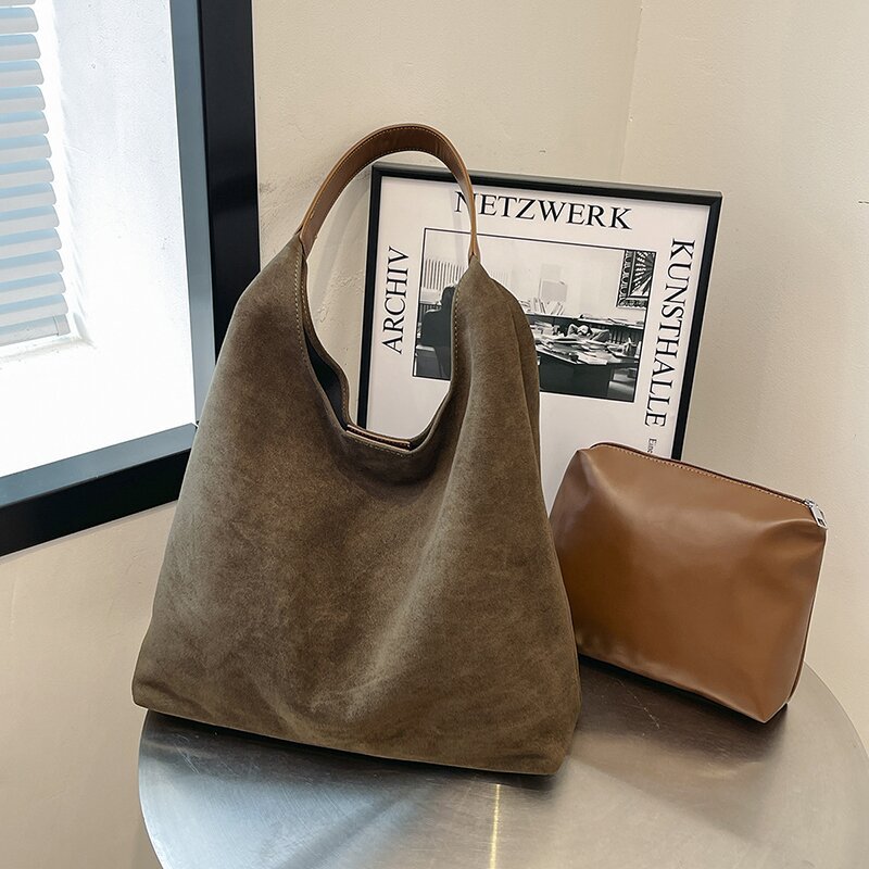 Sac cabas polyvalent en suédine mate de style rétro pour femme