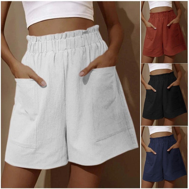 Short décontracté ample avec poches Taille Haute Élastique Femme Hover Image