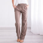 Pantalon décontracté taille élastique de couleur unie pour femme – Commerce extérieur