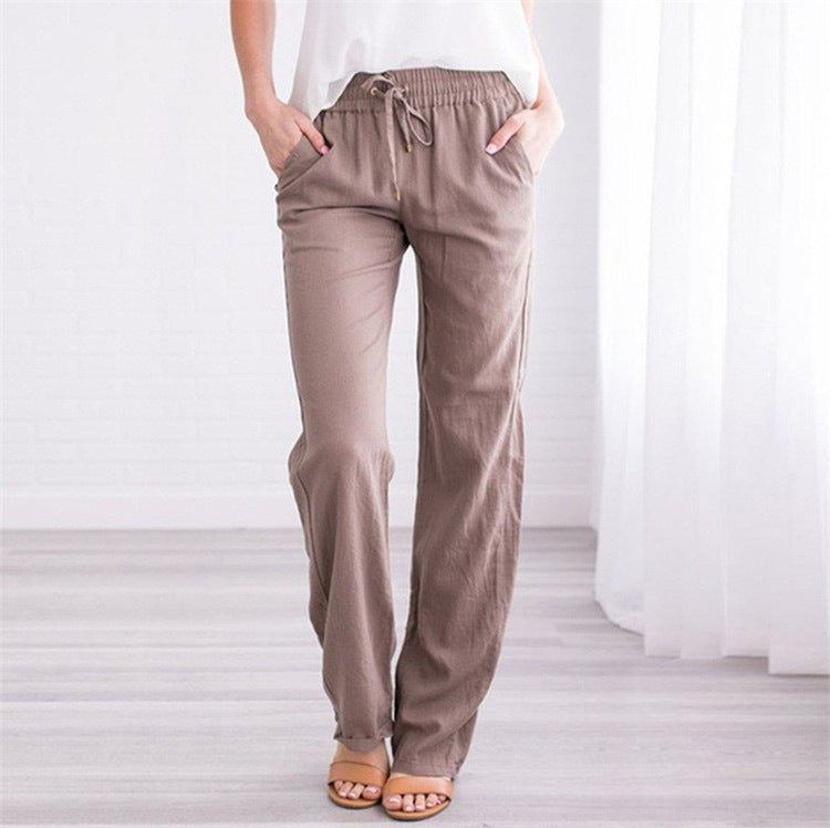 Pantalon décontracté taille élastique de couleur unie pour femme – Commerce extérieur