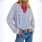Sweat-shirt décontracté à manches longues avec broderie assortie à l'encolure
