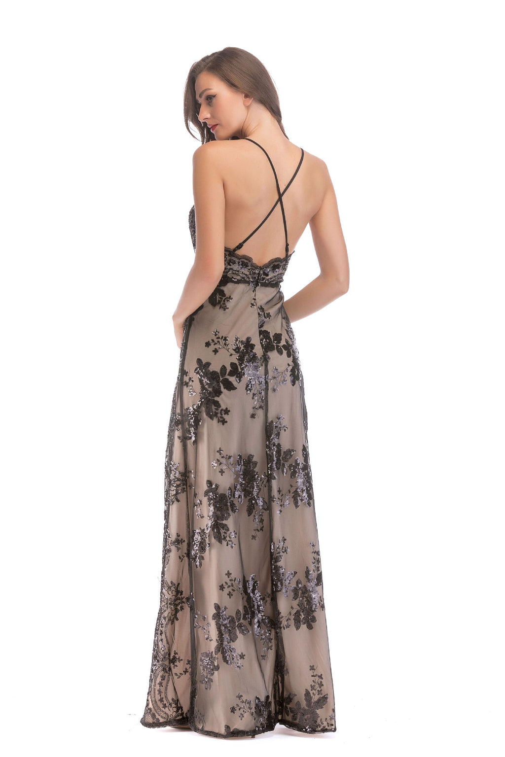 Bretelles de mode féminine Robe fendue à paillettes