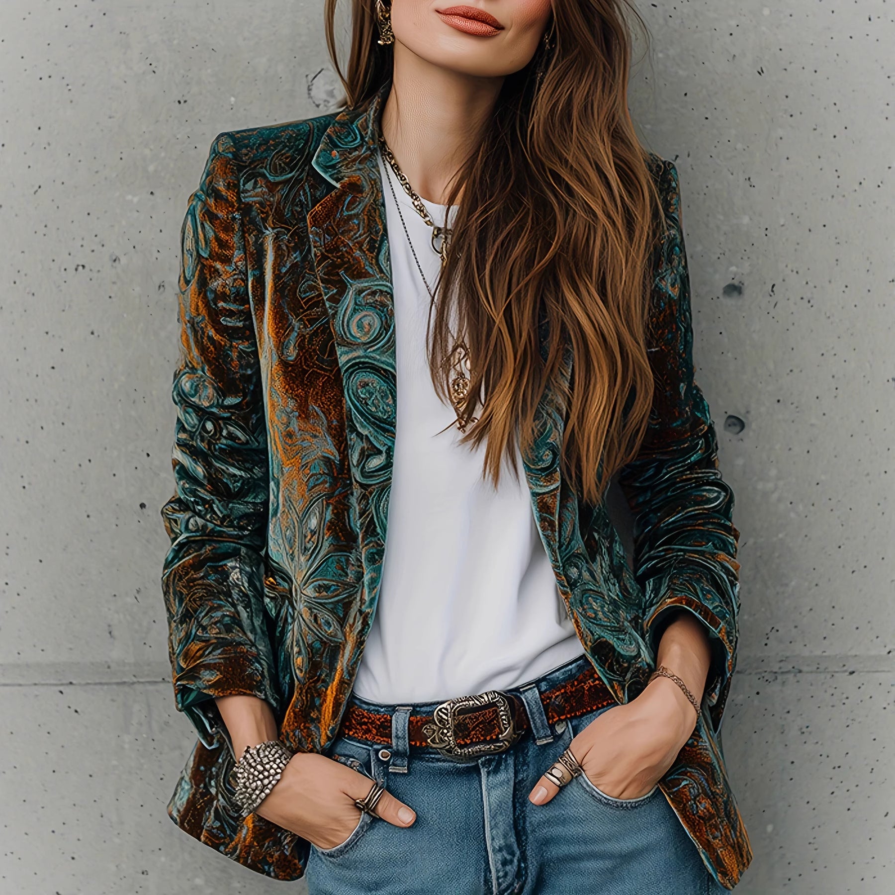 Blazer décontracté chic pour femme avec imprimé floral