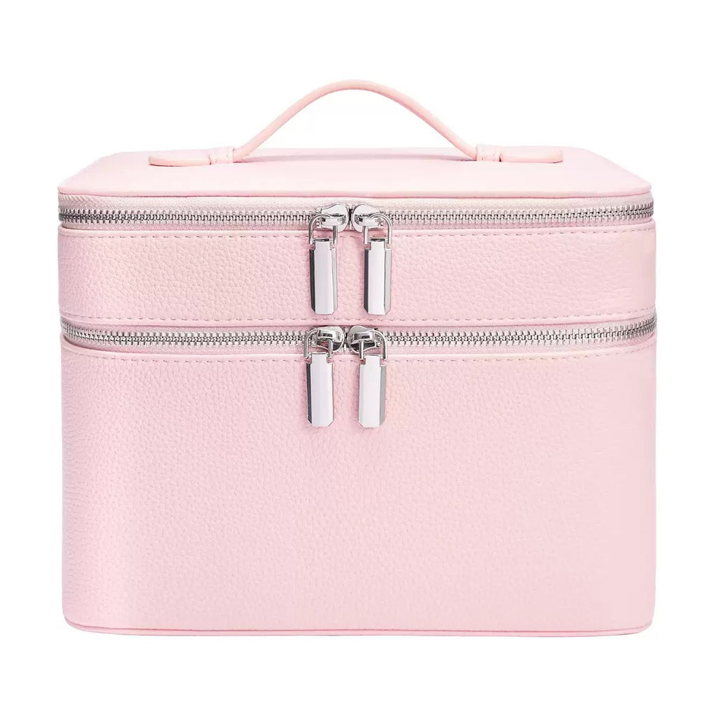 Nouveau sac de maquillage portable en PU double couche grande capacité