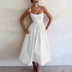 Robe à bretelles unie, imprimée, fraîche, douce et sexy pour femme