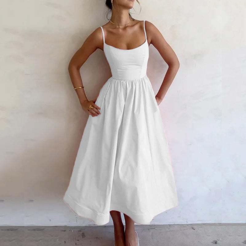 Robe à bretelles unie, imprimée, fraîche, douce et sexy pour femme
